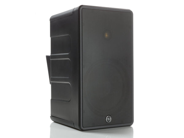speakers, wall speakers, monitor audio brand, climate 80, satin black finish, speakers side view