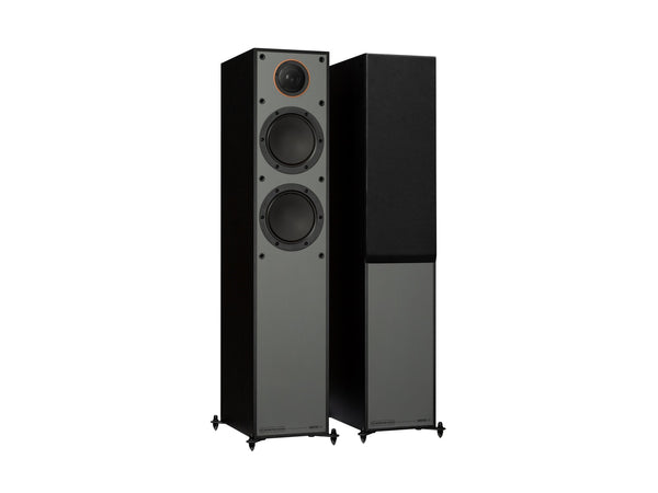 speakers, floorstanding speakers, monitor audio brand, monitor 300, satin black finish, speakers front view