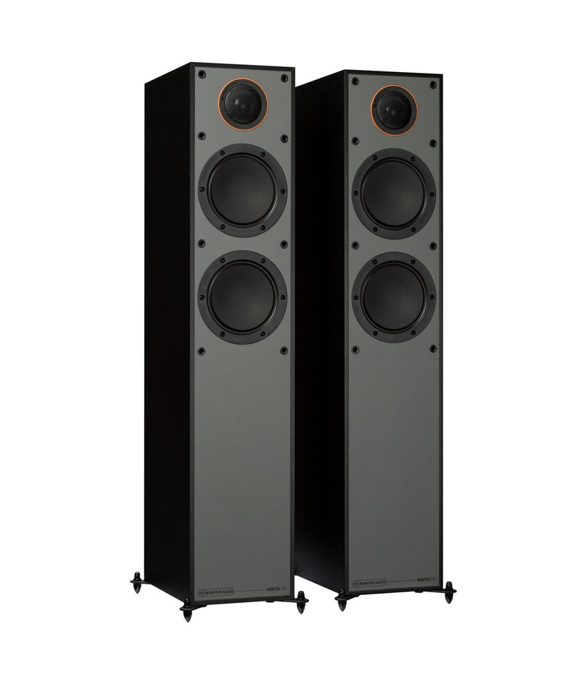 speakers, floorstanding speakers, monitor audio brand, monitor 200, satin black finish, speakers single view