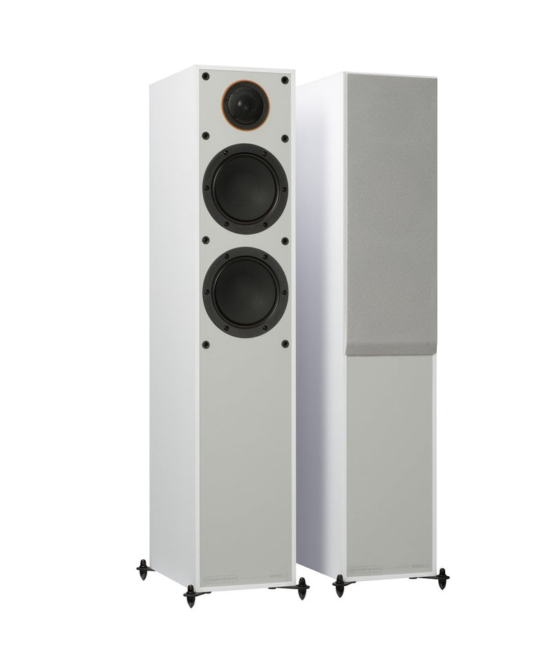 speakers, floorstanding speakers, monitor audio brand, monitor 200, satin white finish, speakers sideview