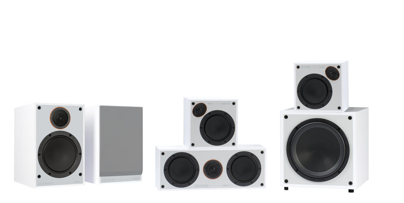 speakers, tabletop speakers, monitor audio brand, monitor 50, satin white finish, speakers sideview